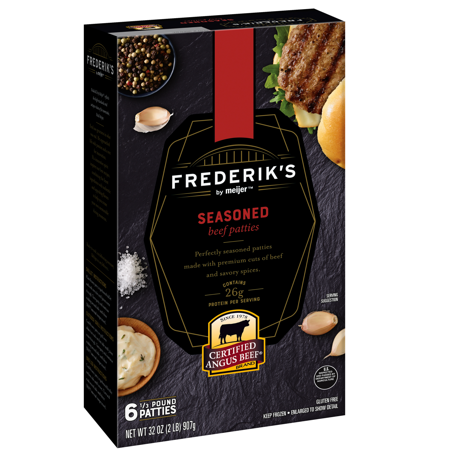 slide 4 of 5, FREDERIKS BY MEIJER Frederik's by Meijer Certified Angus Beef Seasoned Burger, 6 count, 32 oz
