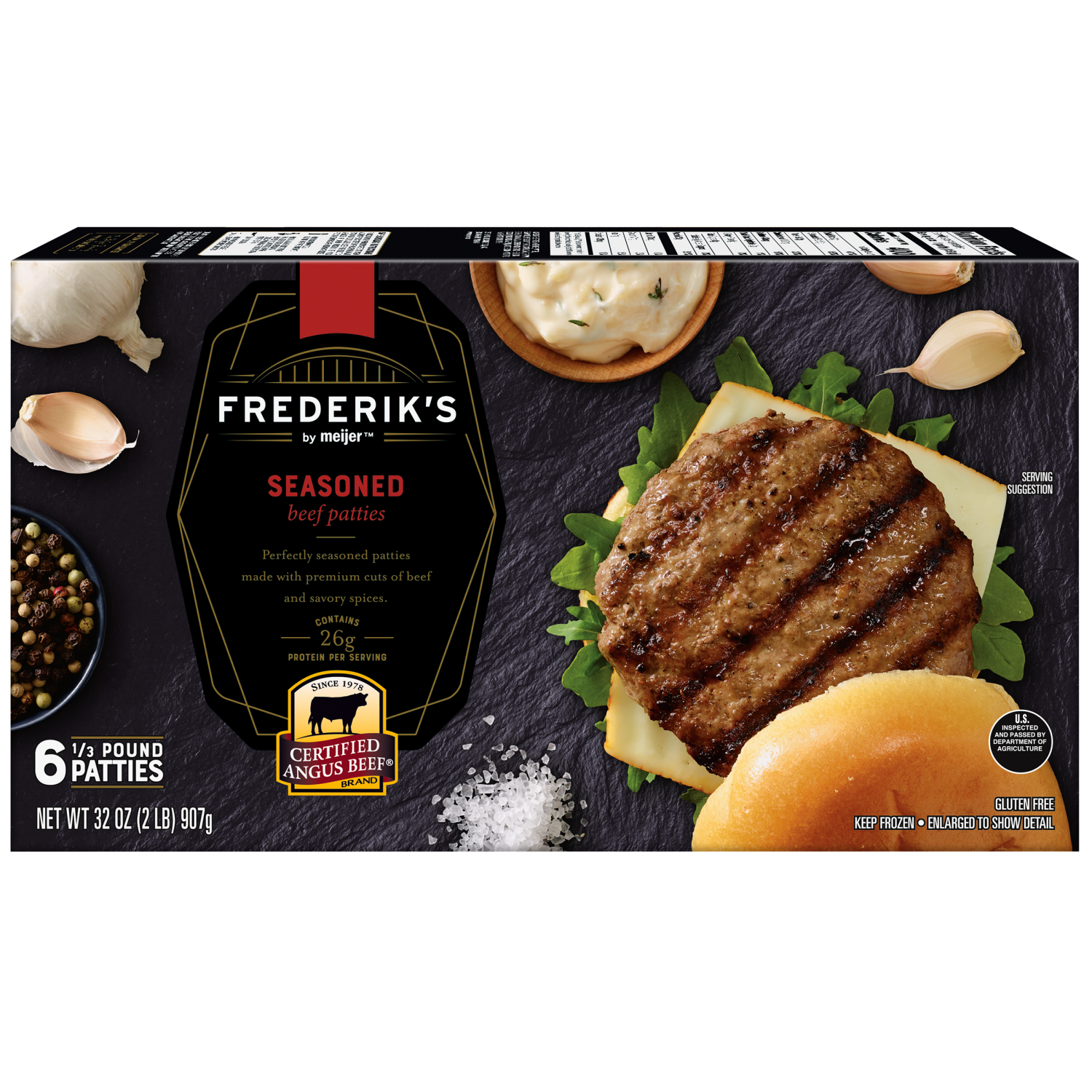 slide 1 of 5, FREDERIKS BY MEIJER Frederik's by Meijer Certified Angus Beef Seasoned Burger, 6 count, 32 oz