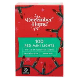 Mini Lights, Red, Green Wire, 100 Count