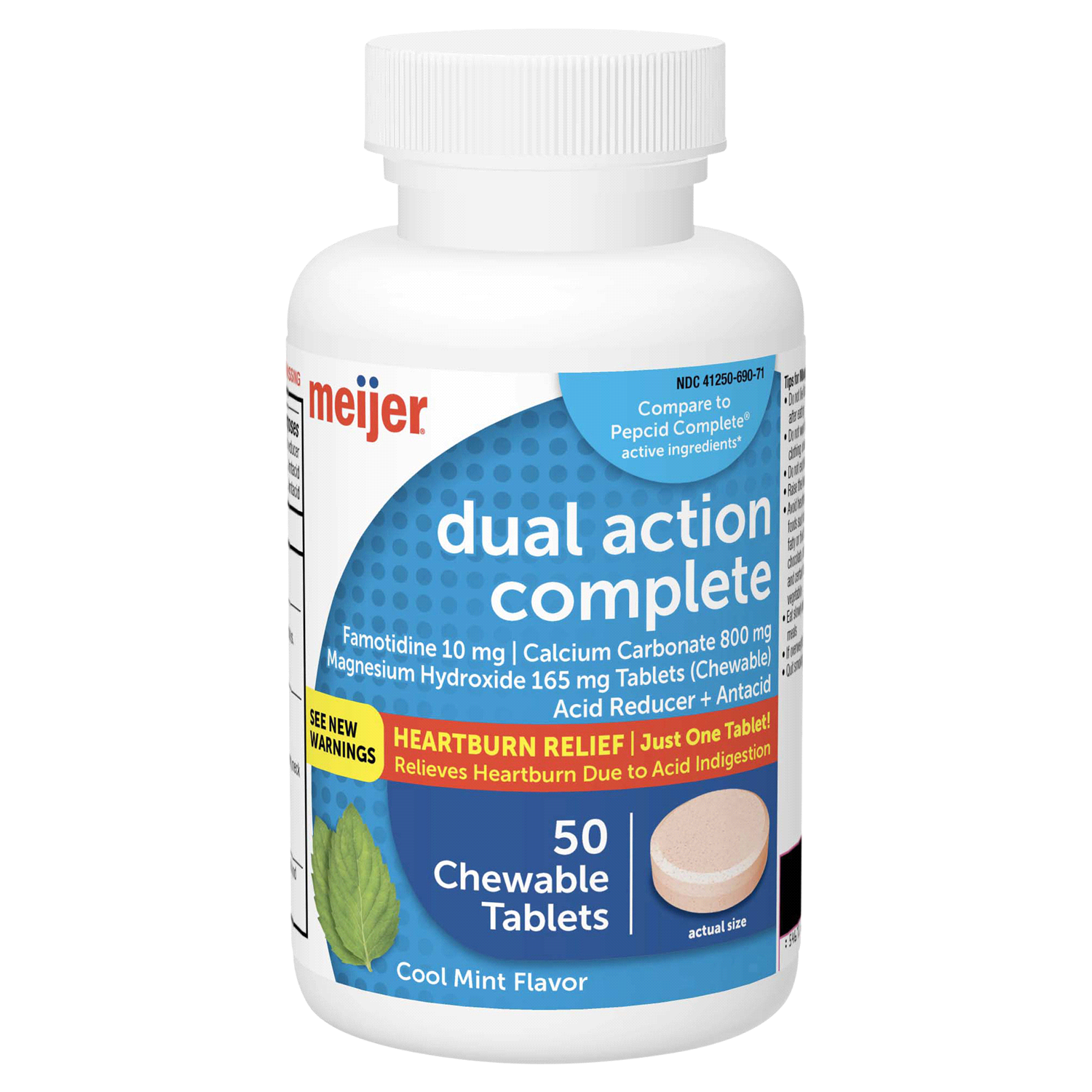 slide 1 of 5, Meijer Dual Action Complete Heartburn Relief Chewable Tablets, Cool Mint, 50 ct