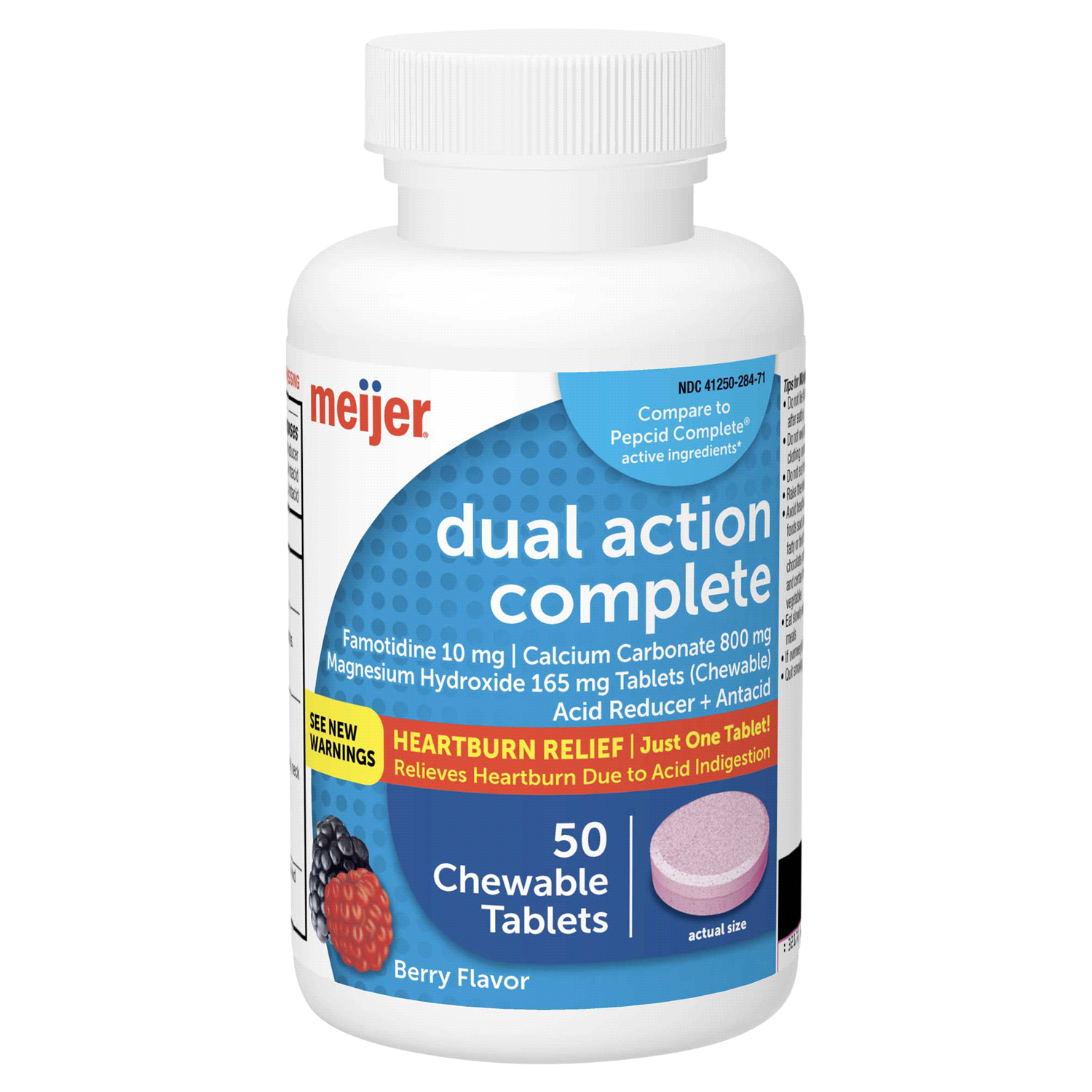slide 1 of 5, Meijer Dual Action Complete Heartburn Relief Chewable Tablets, Berry, 50 ct