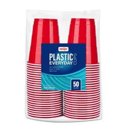 Meijer Plastic Red Cup, Solid, 18 Oz, 50 Ct