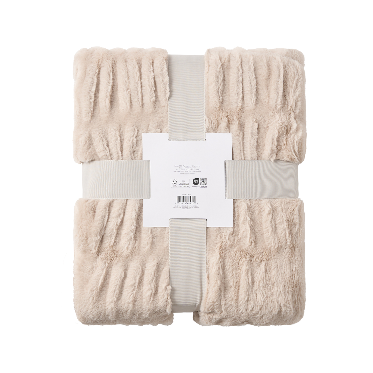 slide 2 of 6, ROOM & RETREAT RR TAN RUCHED THROW, 50 x 60