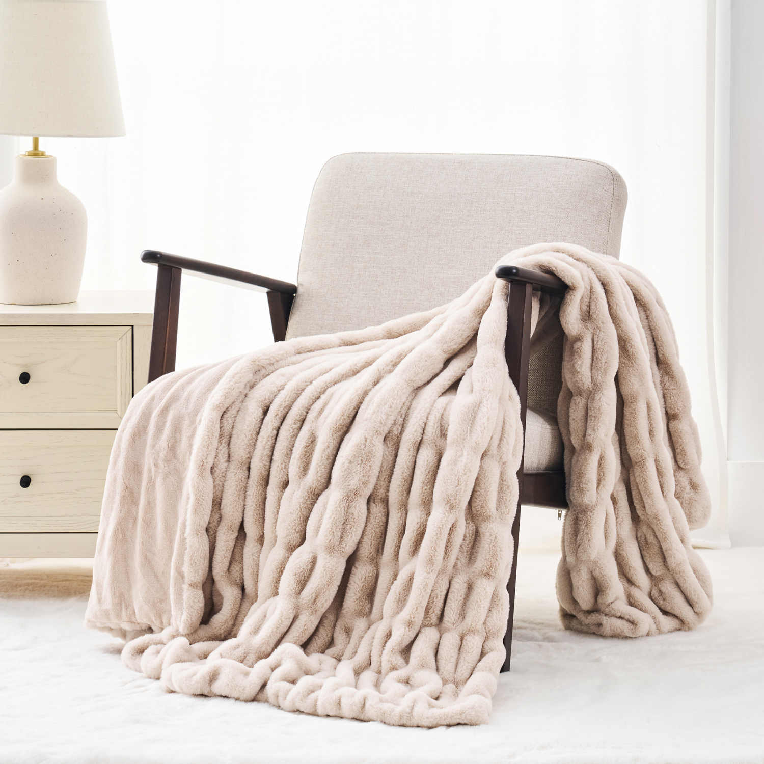 slide 5 of 6, ROOM & RETREAT RR TAN RUCHED THROW, 50 x 60