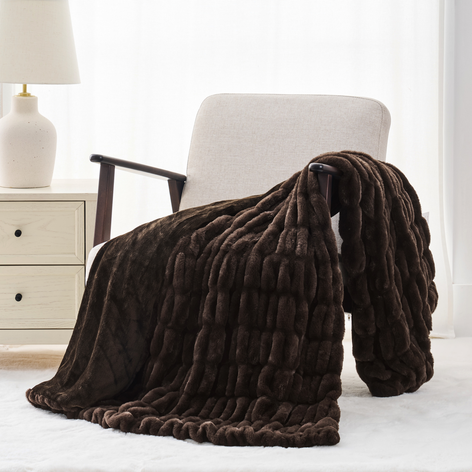 slide 5 of 6, ROOM & RETREAT RR CHOCOLATE RUCHED THROW, 50 x 60 
