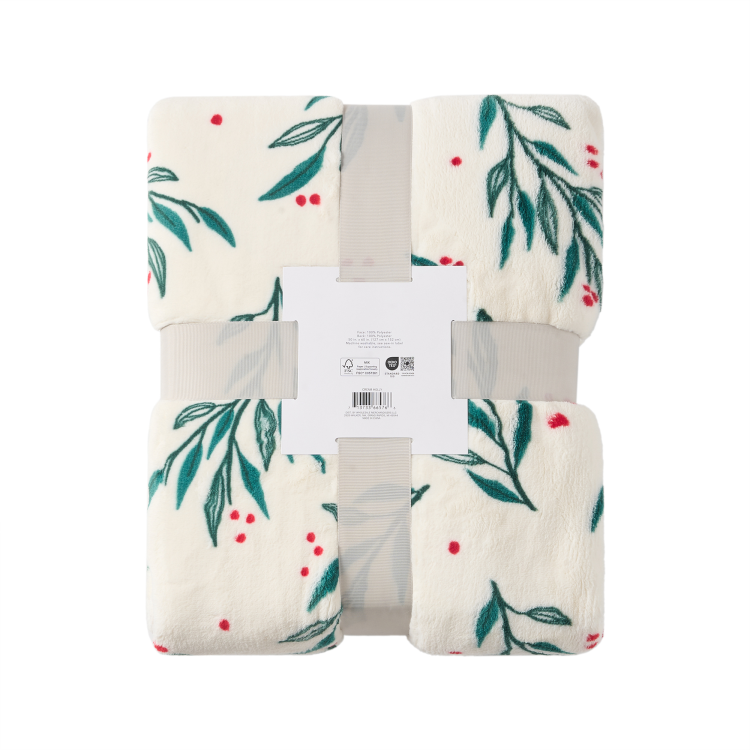 slide 2 of 6, ROOM & RETREAT RR CREAM HOLLY THROW, 50 x 60