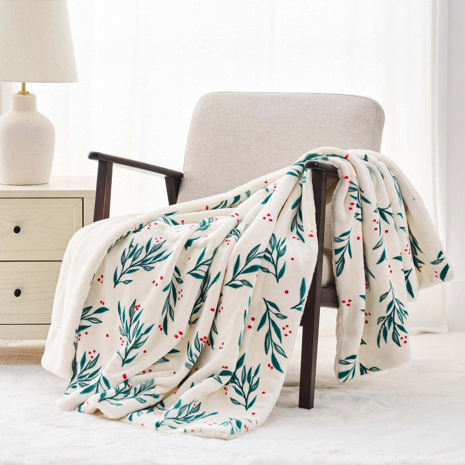 slide 5 of 6, ROOM & RETREAT RR CREAM HOLLY THROW, 50 x 60