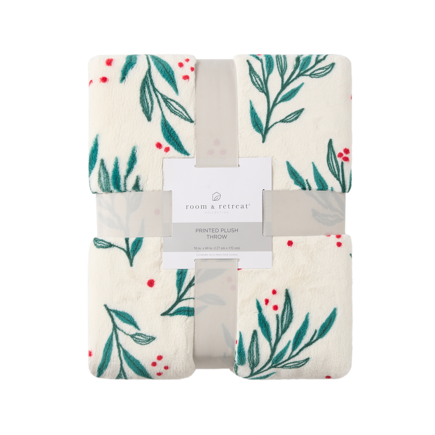 slide 6 of 6, ROOM & RETREAT RR CREAM HOLLY THROW, 50 x 60