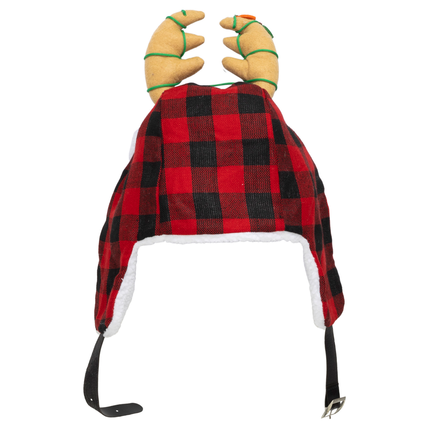 slide 2 of 8, December Home Santa Hat with Sherpa Ear Flaps and Antlers, 17 Inches, 17 in