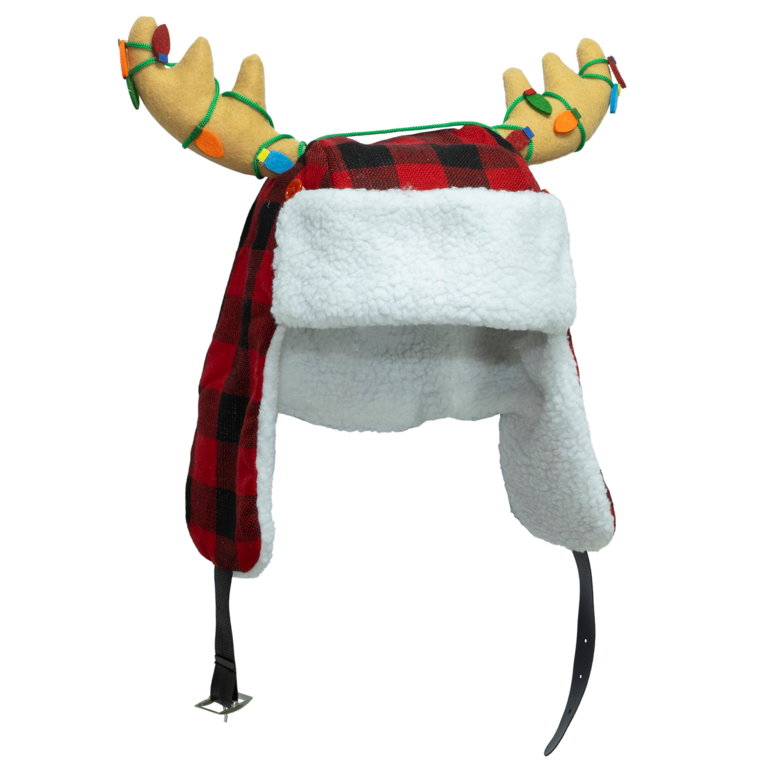 slide 6 of 8, December Home Santa Hat with Sherpa Ear Flaps and Antlers, 17 Inches, 17 in