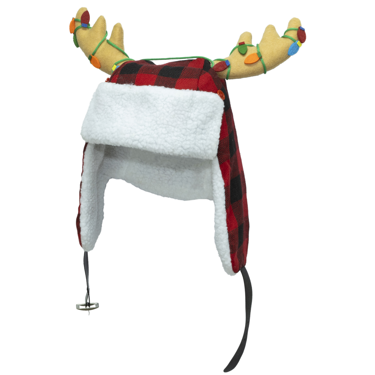 slide 7 of 8, December Home Santa Hat with Sherpa Ear Flaps and Antlers, 17 Inches, 17 in