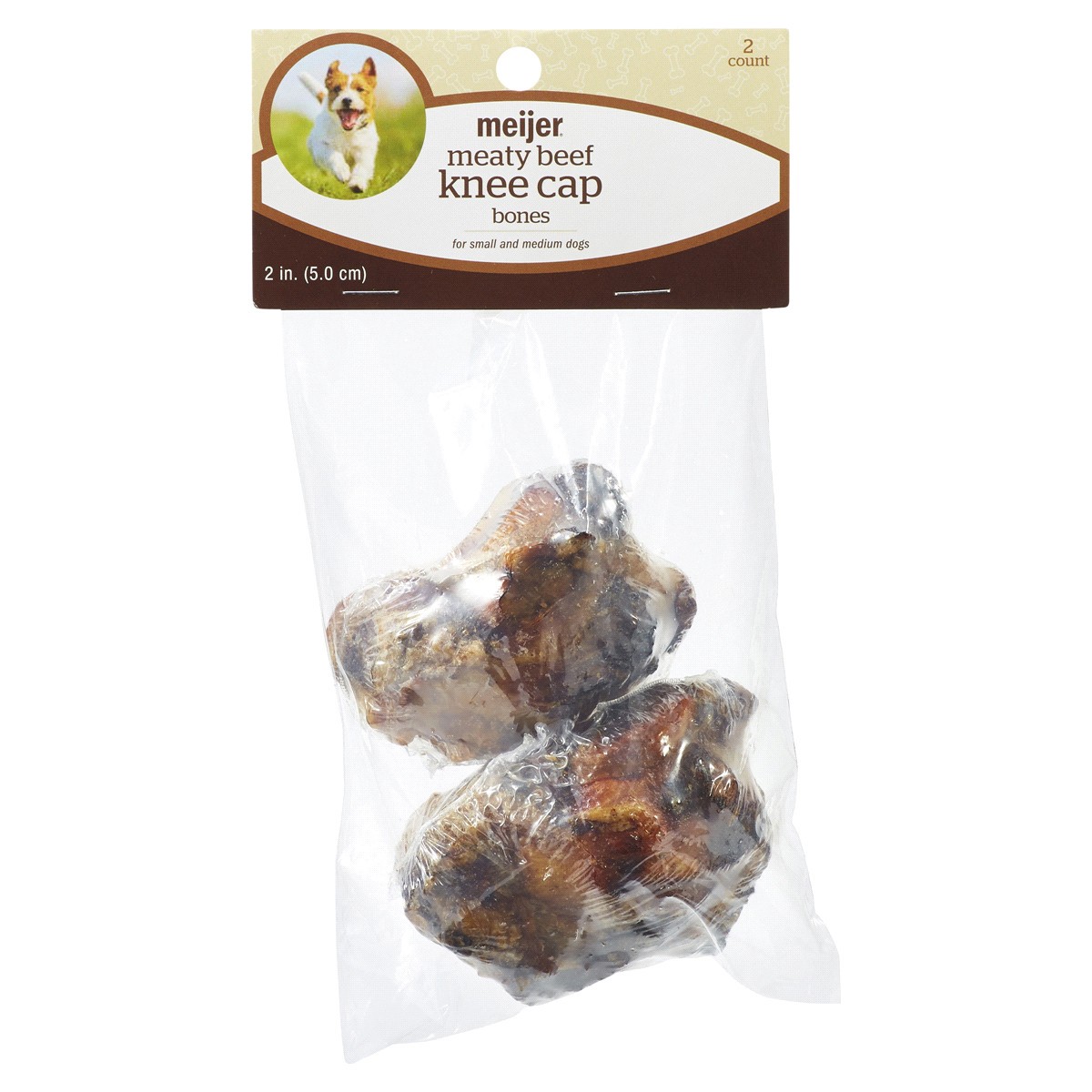 slide 1 of 8, Meijer Main Choice Meaty Beef Knee Cap 2" Dog Bones, 2 ct