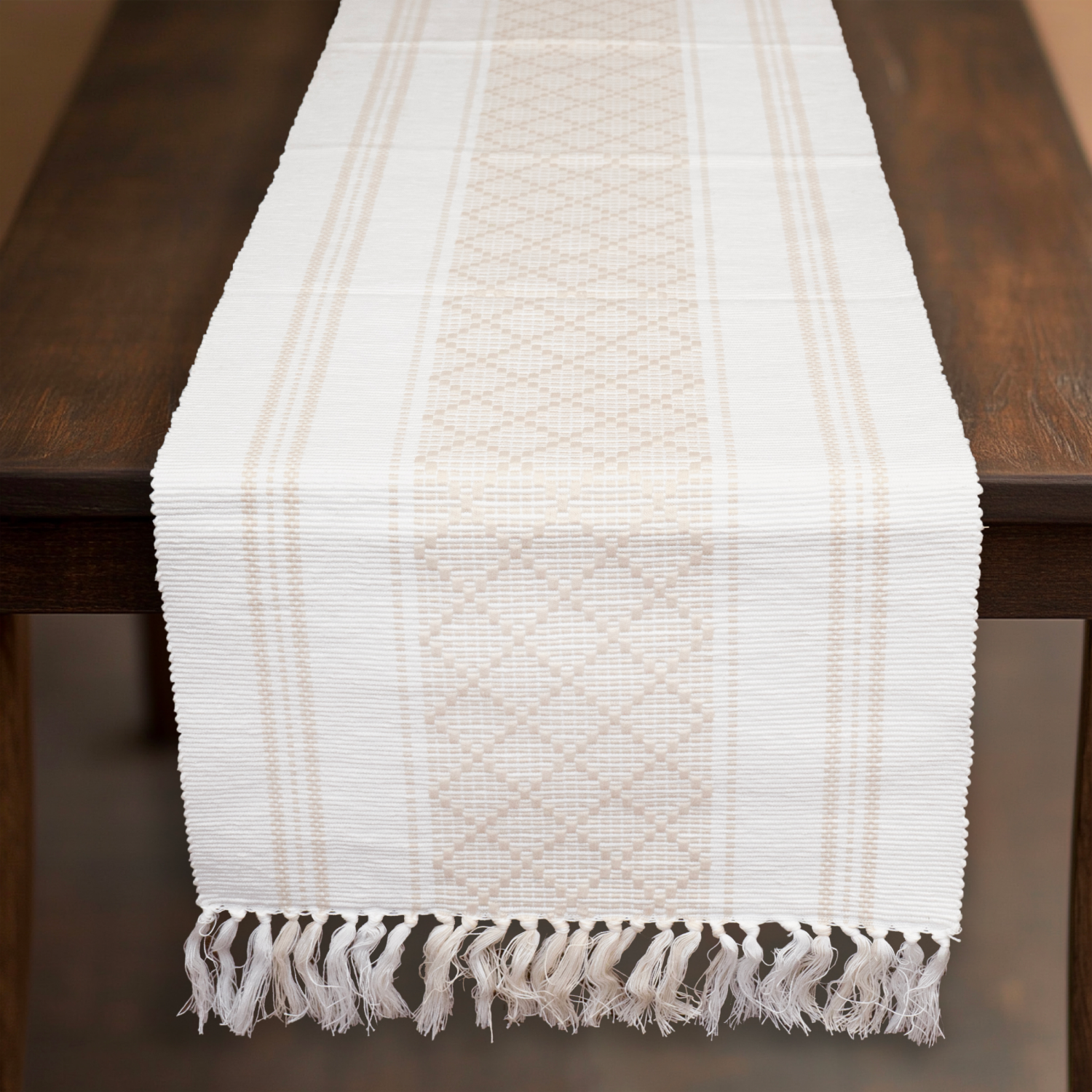 slide 2 of 2, Room & Retreat Diamond Center Stripe Runner with Tassels Light Natural, 14 in x 96 in, 1 ct