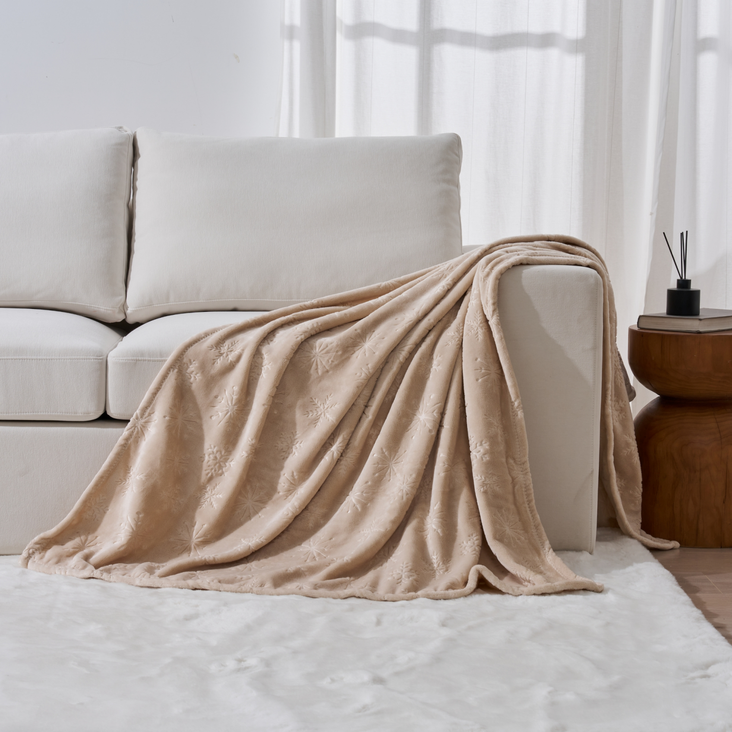 slide 5 of 6, December Home Embossed Snowflake Throw, Tan, 50 In X 70 In, 50 inx70 in