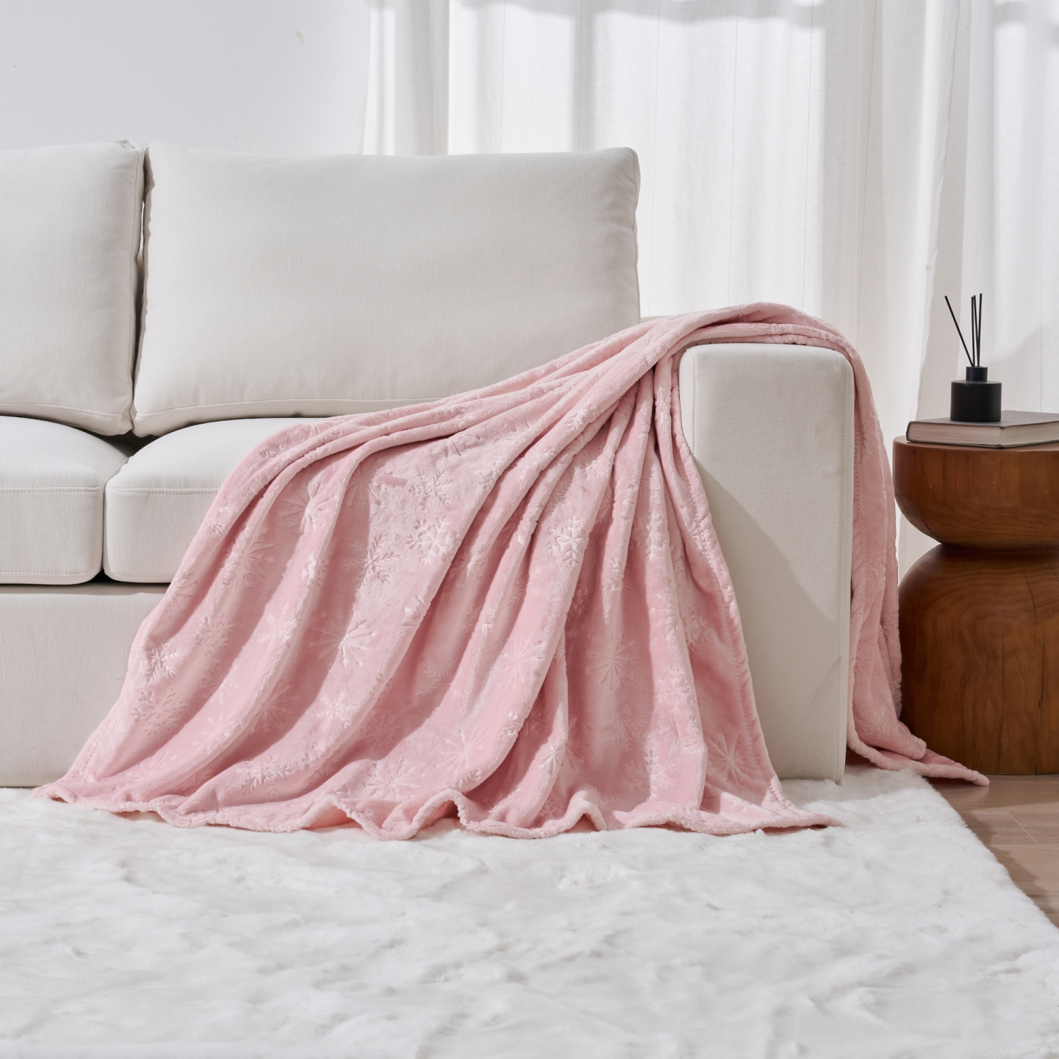 slide 5 of 6, December Home Embossed Snowflake Throw, Pink, 50 In X 70 In, 50 inx70 in