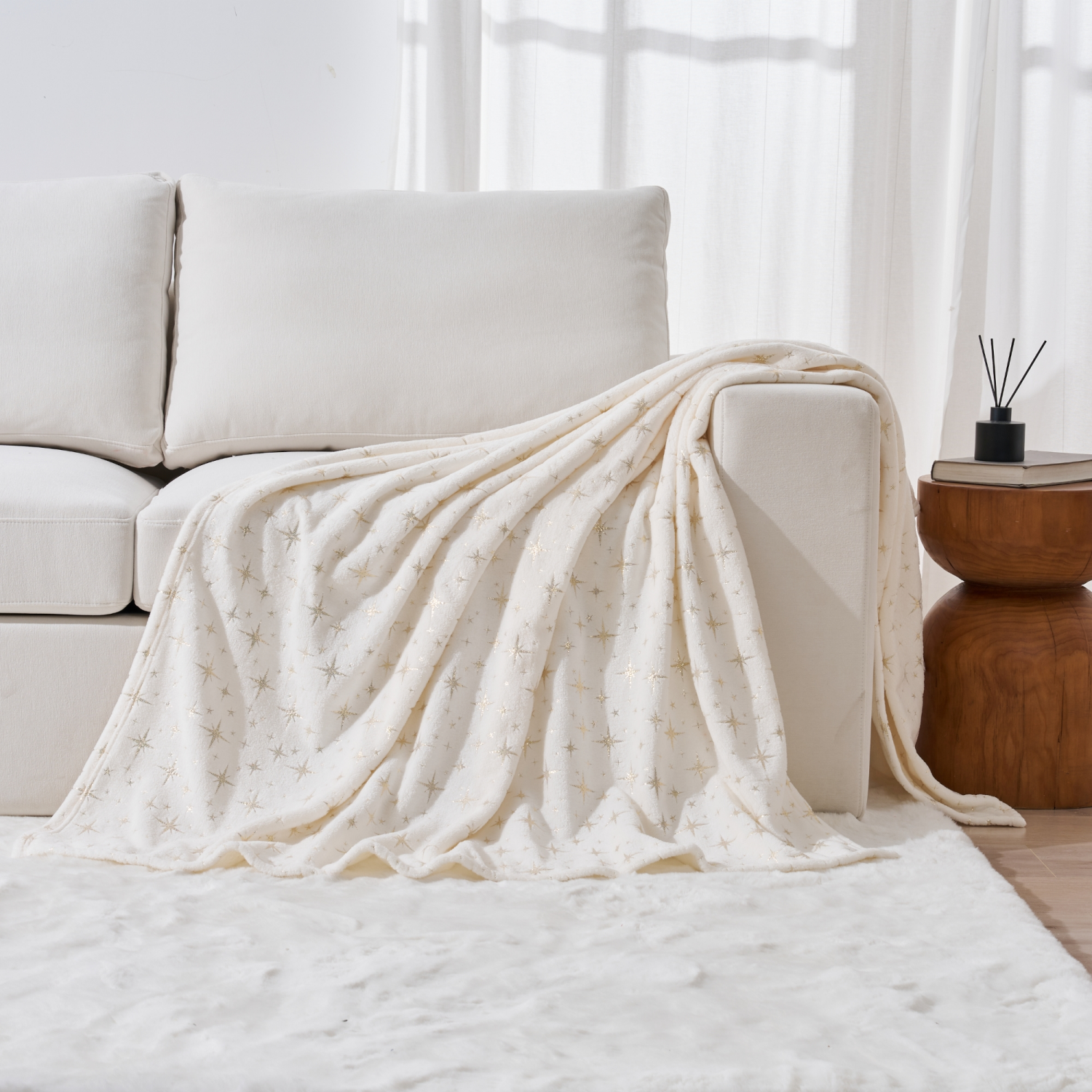 slide 5 of 6, December Home Metallic Star Throw, White Gold, 50 In X 70 In, 50 inx70 in