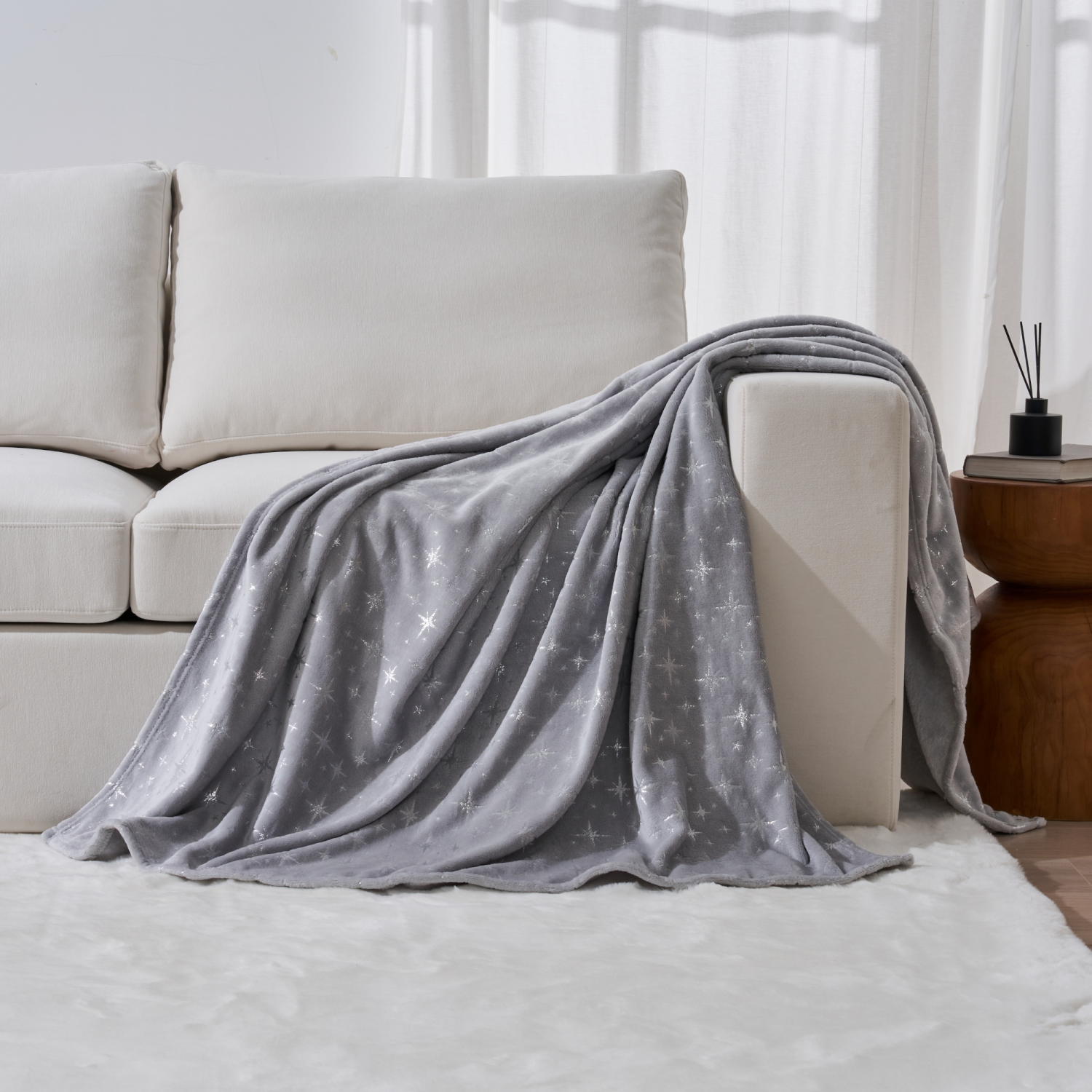 slide 5 of 6, December Home Metallic Star Throw, Grey Silver, 50 In X 70 In, 50 inx70 in