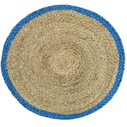 Room & Retreat Seasonal Bennett Round Braided Jute Placemat, Blue, 15 In