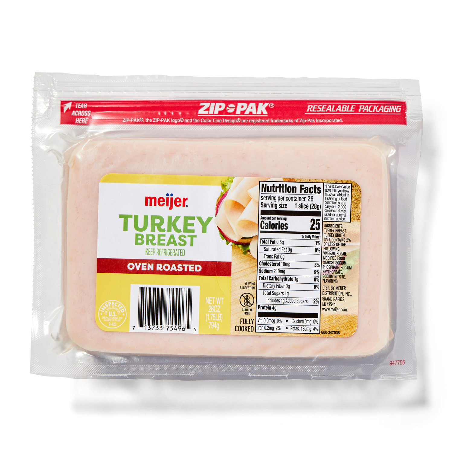 slide 1 of 3, Meijer Oven Roasted Turkey Breast Lunchmeat, 28 oz