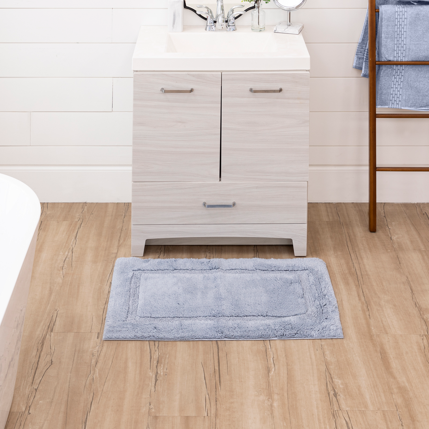 slide 2 of 3, Room & Retreat Cotton Border Bath Mat Lt Blue 20" x 34", 1 ct