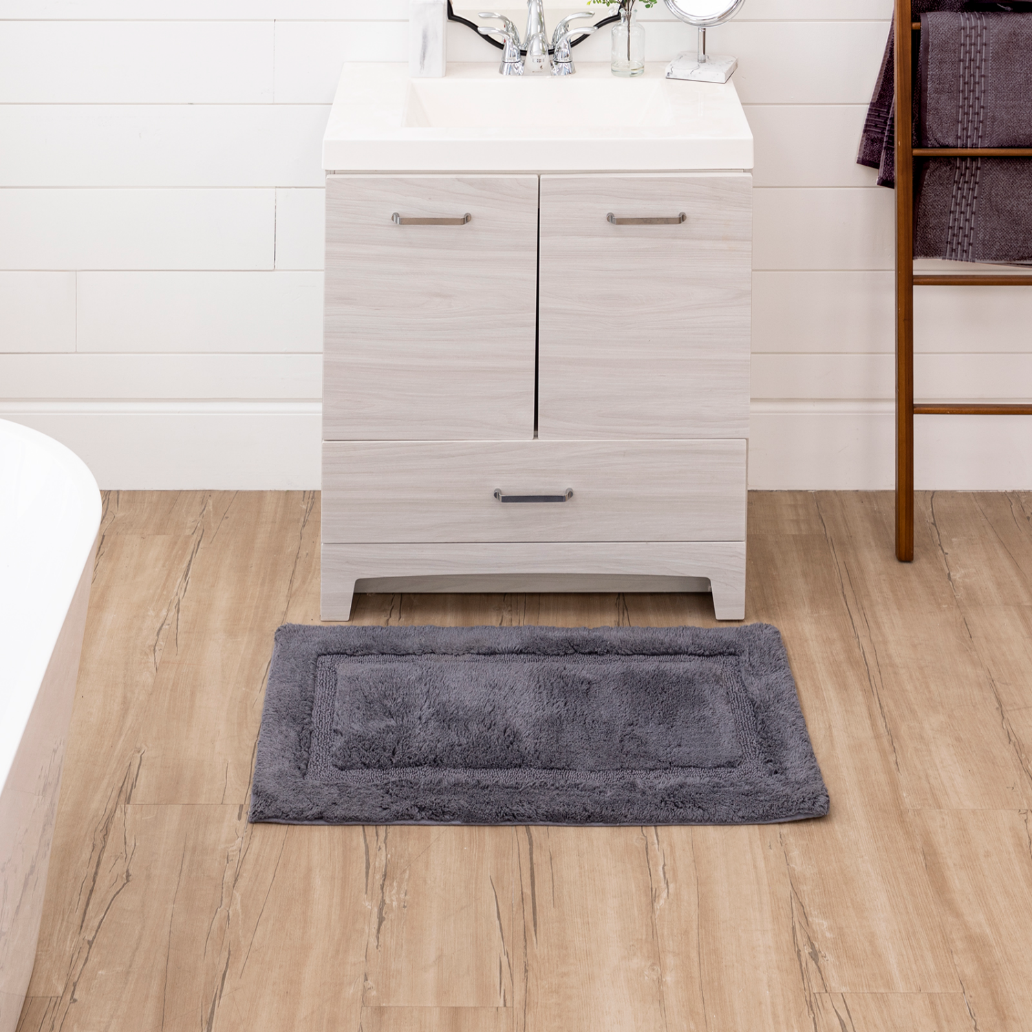 slide 2 of 3, Room & Retreat Cotton Border Bath Mat Dk Grey 20" x 34", 1 ct