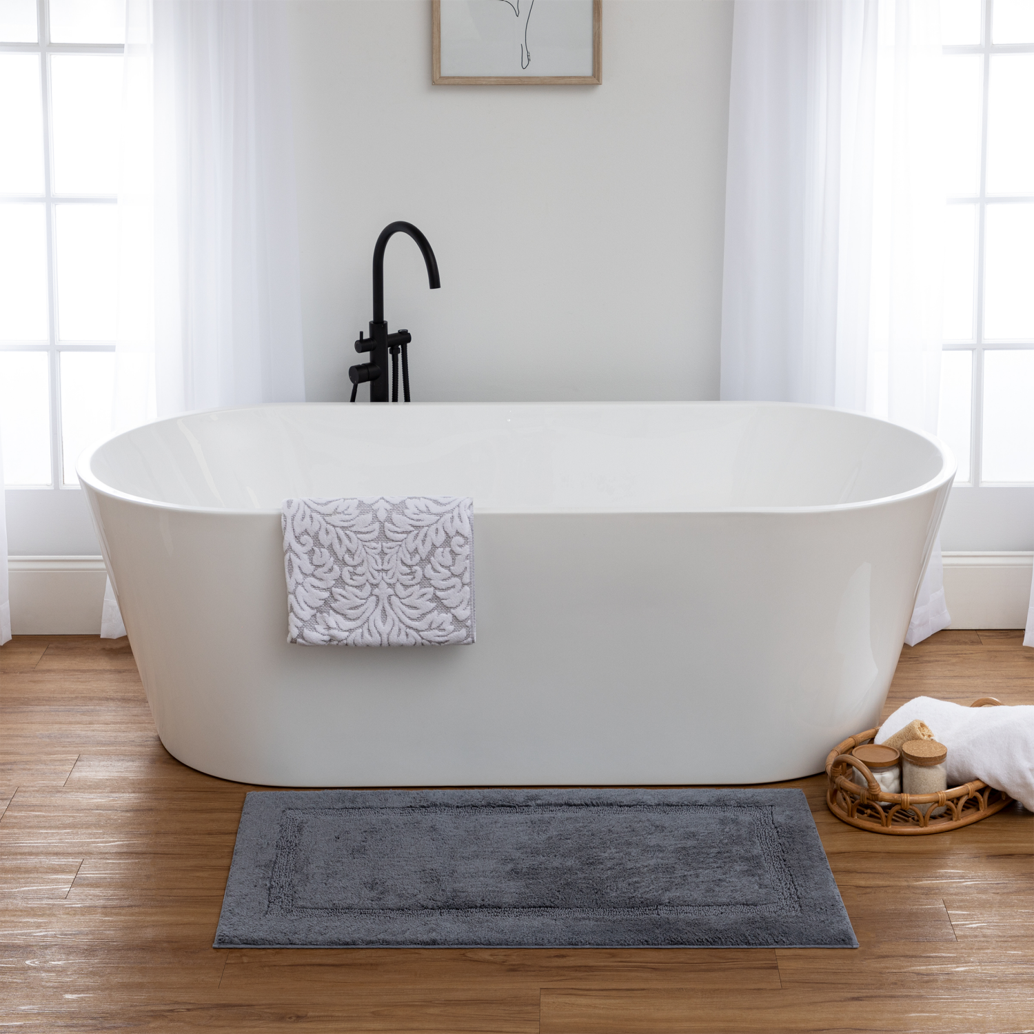 slide 2 of 3, Mohawk Room & Retreat Cotton Border Bath Mat Dk Grey 24" x 40", 24 in x 40 in