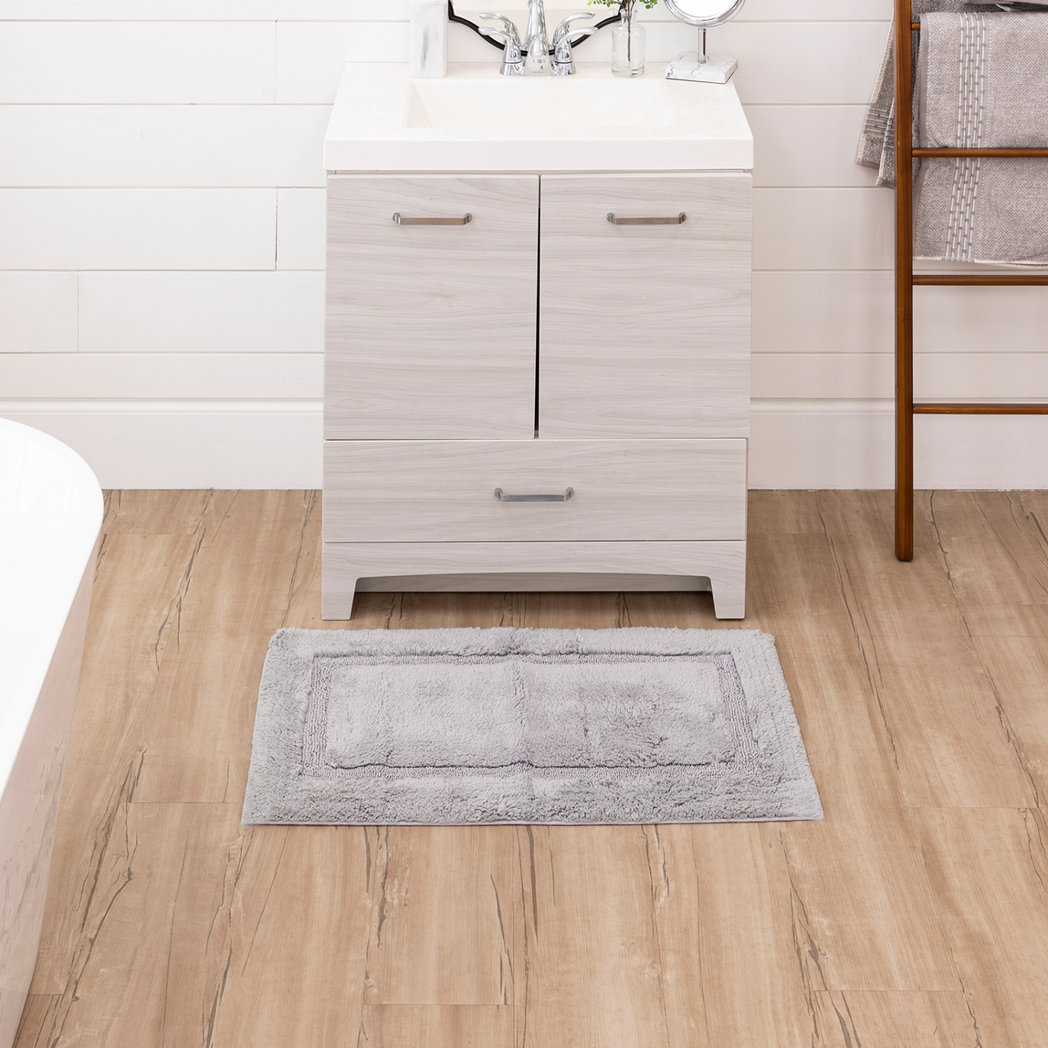 slide 2 of 3, Room & Retreat Cotton Border Bath Mat Lt Grey 20" x 34", 1 ct