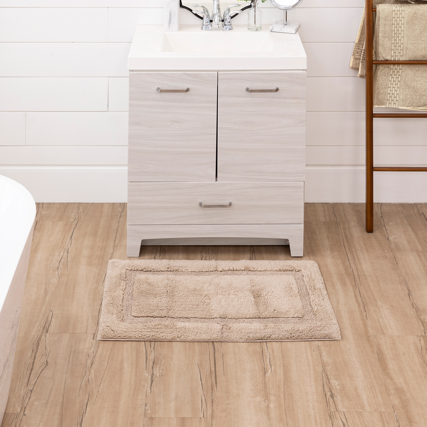 slide 2 of 3, Room & Retreat Cotton Border Bath Mat Taupe 20" x 34", 1 ct