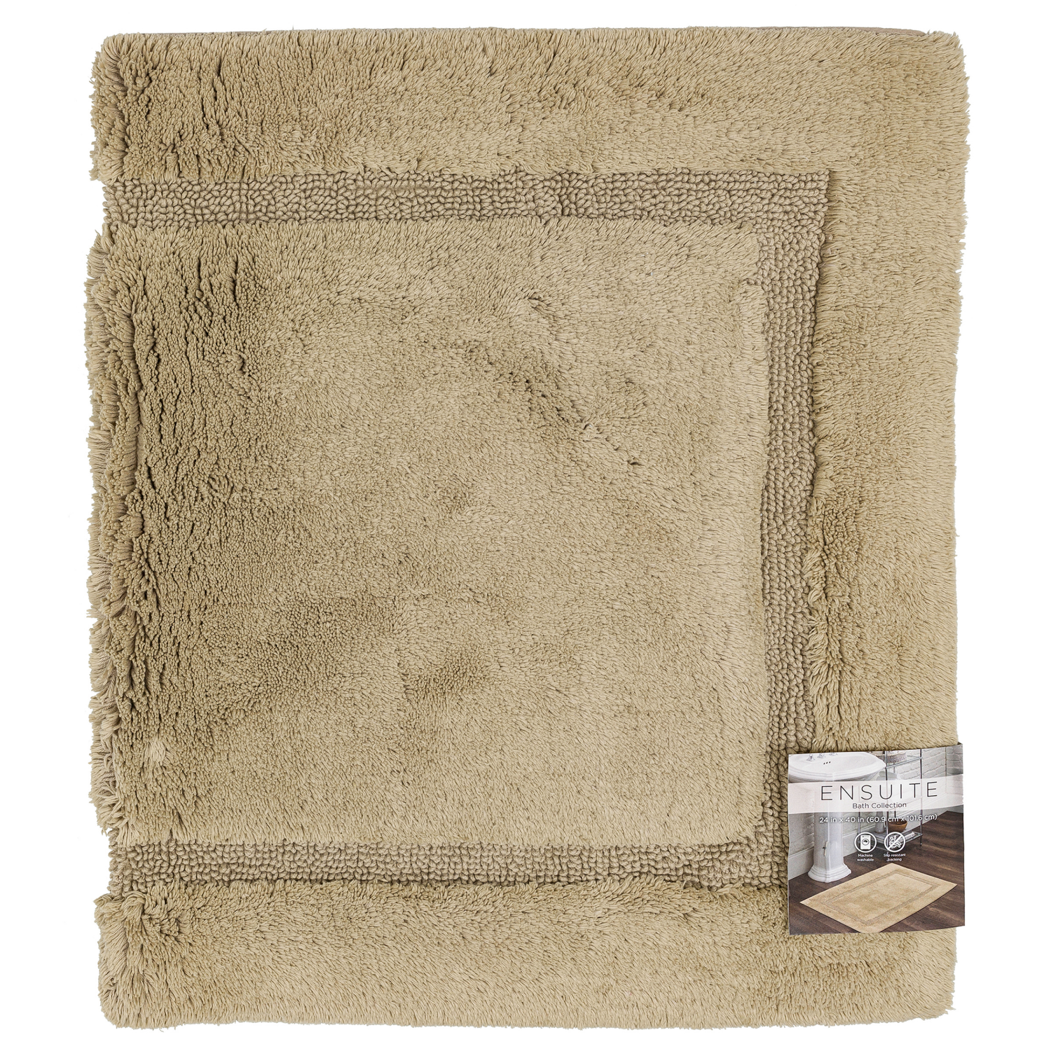 slide 2 of 5, Mohawk Room & Retreat Cotton Border Bath Mat Taupe 24" x 40", 24 in x 40 in