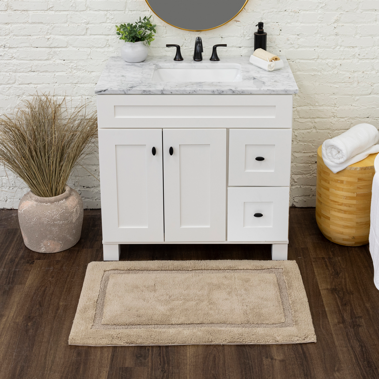 slide 4 of 5, Mohawk Room & Retreat Cotton Border Bath Mat Taupe 24" x 40", 24 in x 40 in