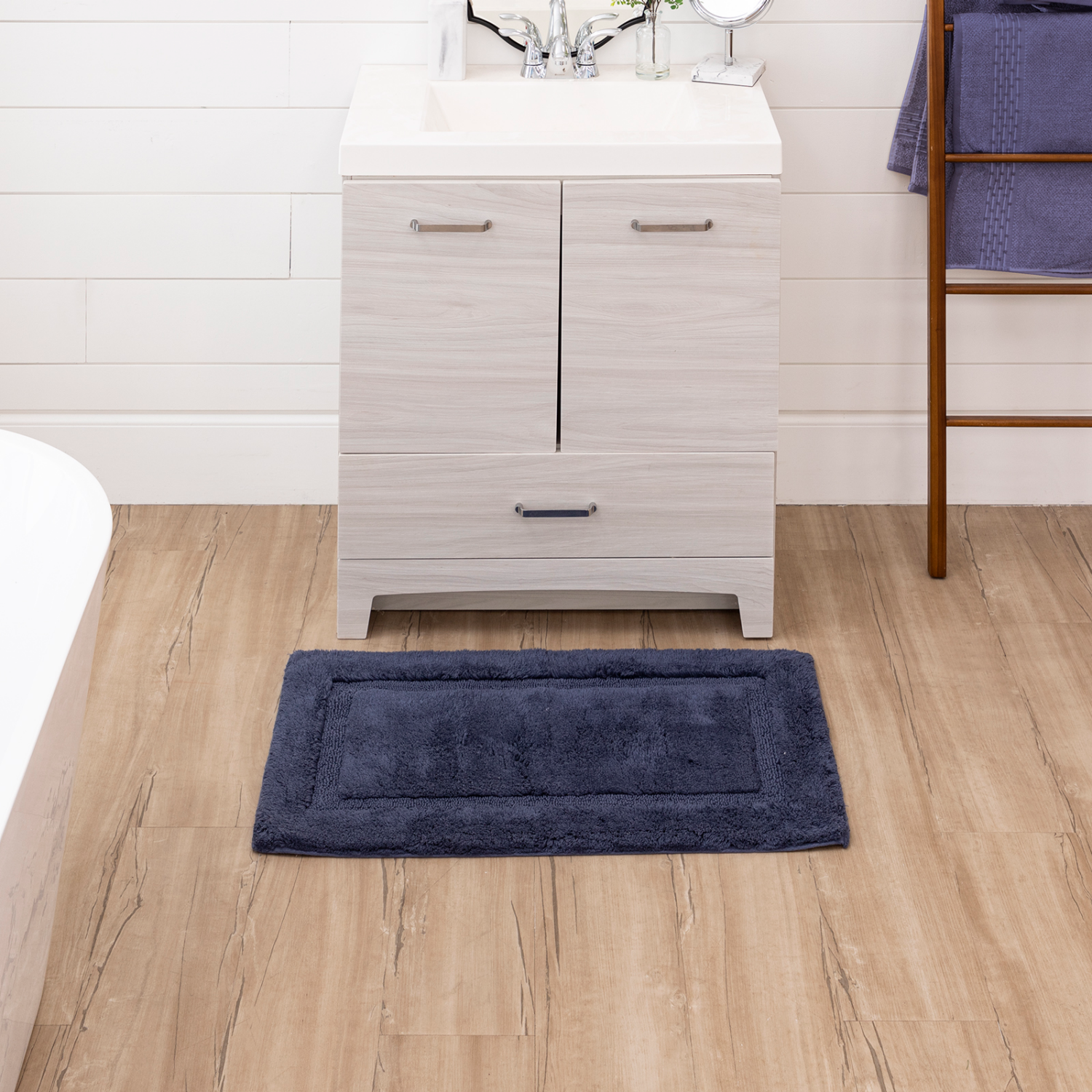 slide 2 of 3, Room & Retreat Cotton Border Bath Mat Indigo 20" x 34", 1 ct