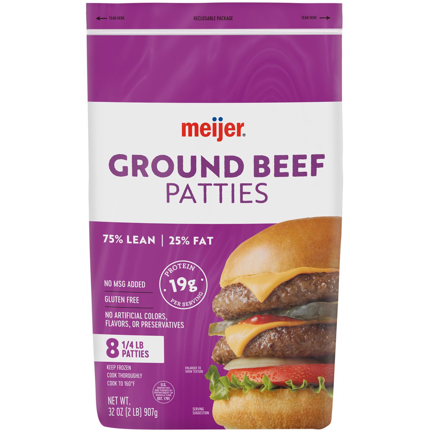 slide 1 of 2, Meijer Frozen 75/25 Ground Beef Burger Patties, 32 Oz, 32 oz