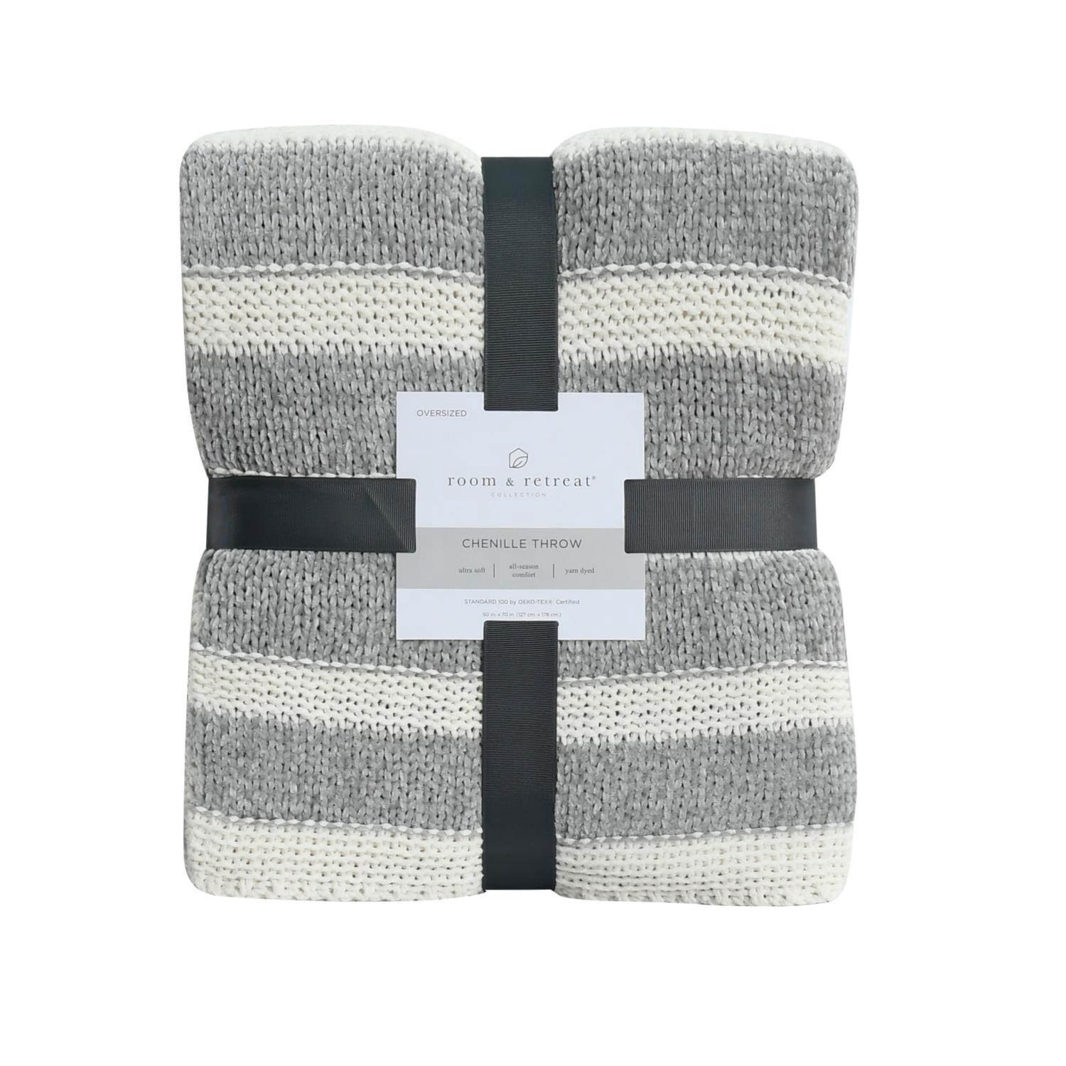 slide 1 of 4, Room & Retreat Chenille Stripe Throw 50 In X 70 In, 1 ct