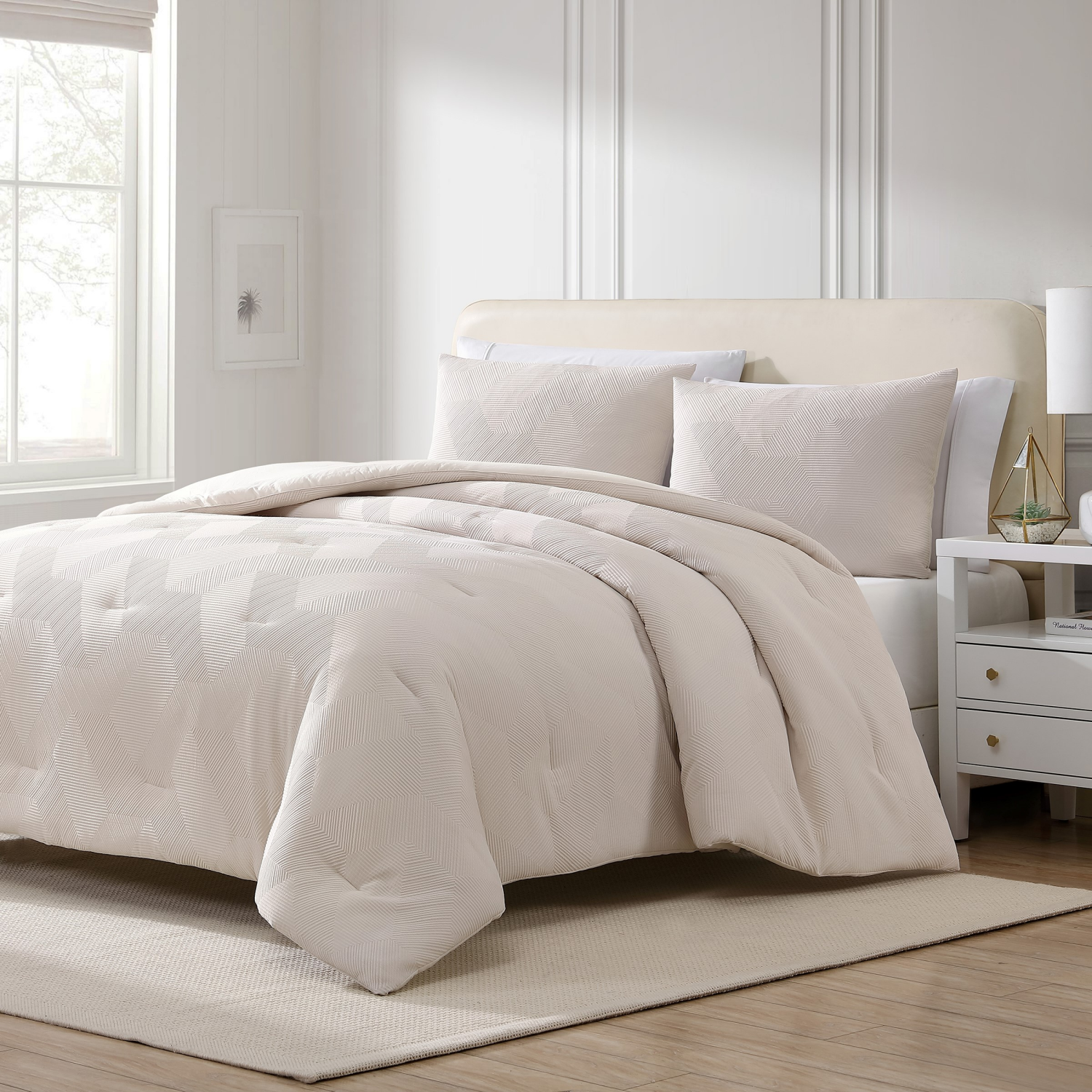 slide 2 of 4, Room & Retreat Cream Jacquard 3piece Comforter Set Full/Queen, 3 ct