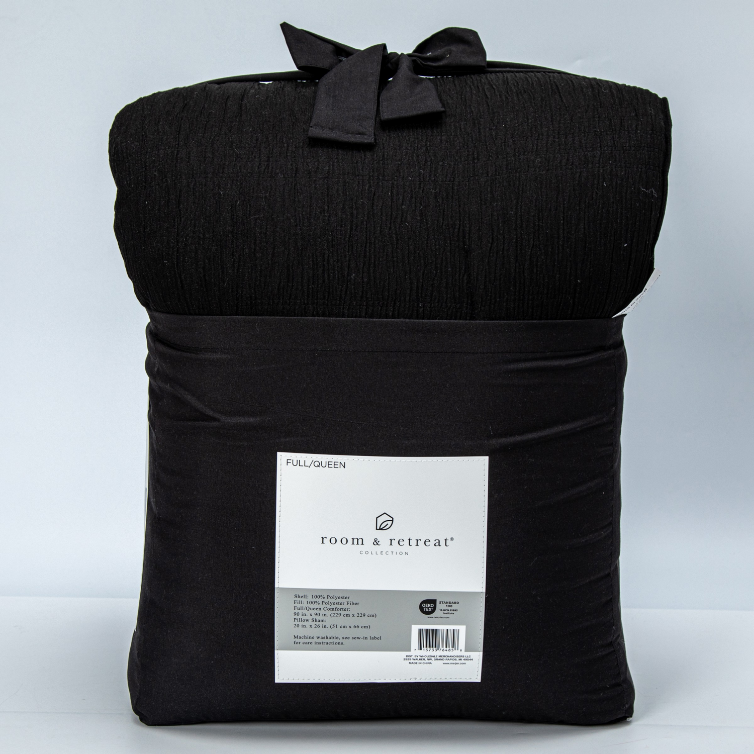 slide 4 of 4, Room & Retreat Black Crinkle 3piece Comforter Set Full/Queen, 3 ct