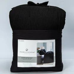 Room & Retreat Black Crinkle 3piece Comforter Set Full/Queen