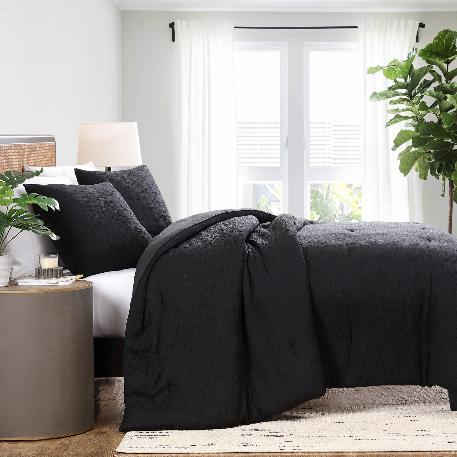 slide 2 of 3, Room & Retreat Black Crinkle 3piece Comforter Set King, 3 ct