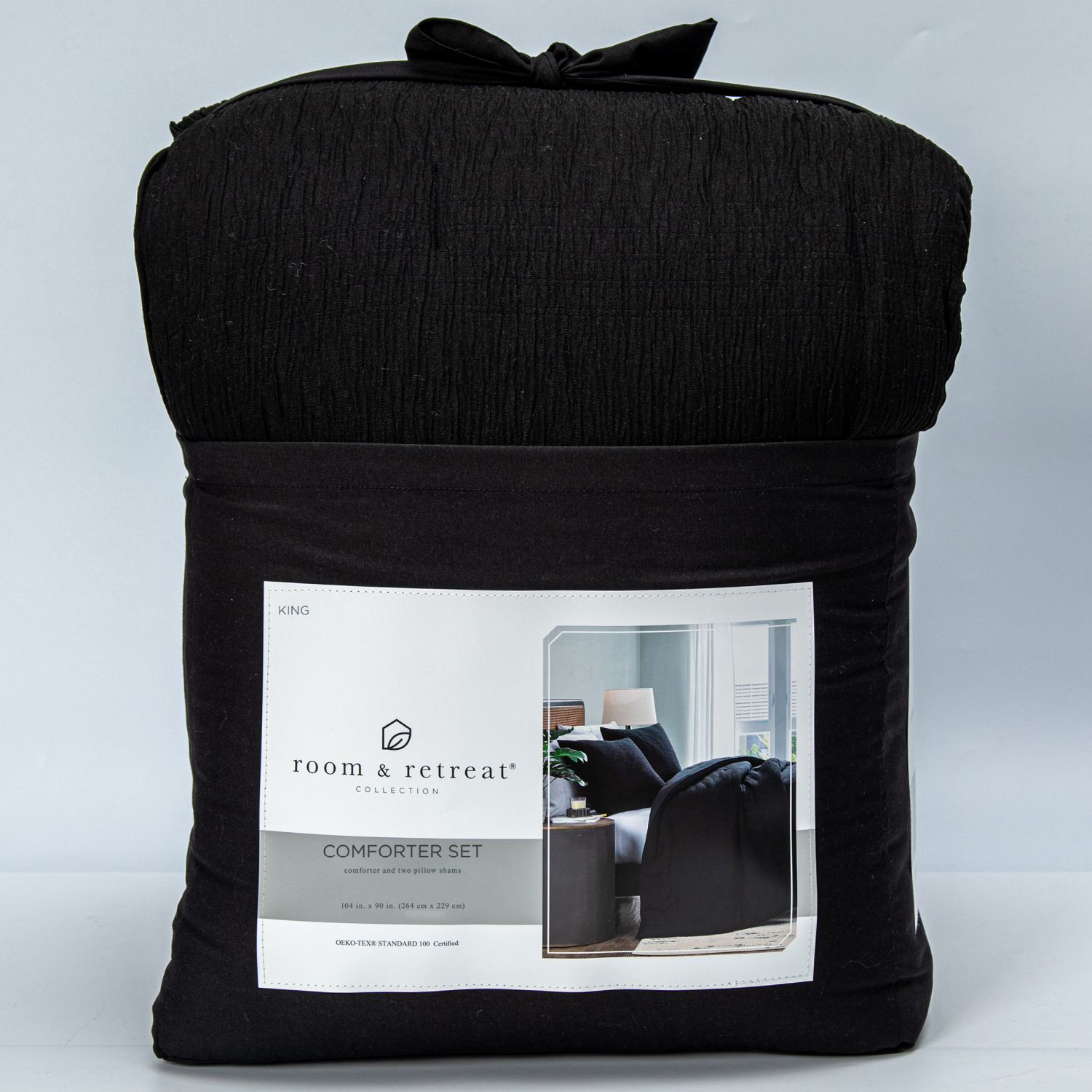 slide 1 of 3, Room & Retreat Black Crinkle 3piece Comforter Set King, 3 ct