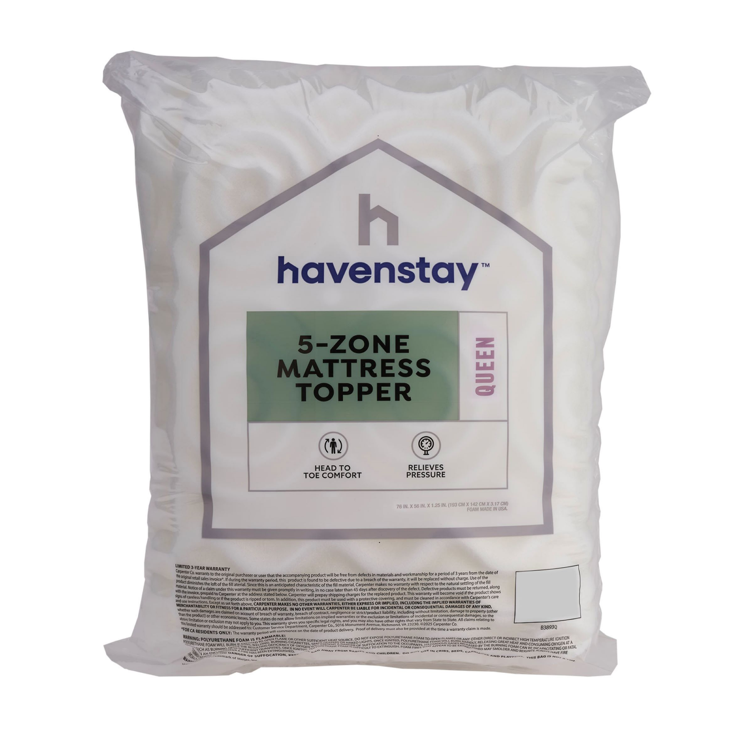 slide 1 of 7, Havenstay 5 Zone Mattress Topper, Queen, Queen Size