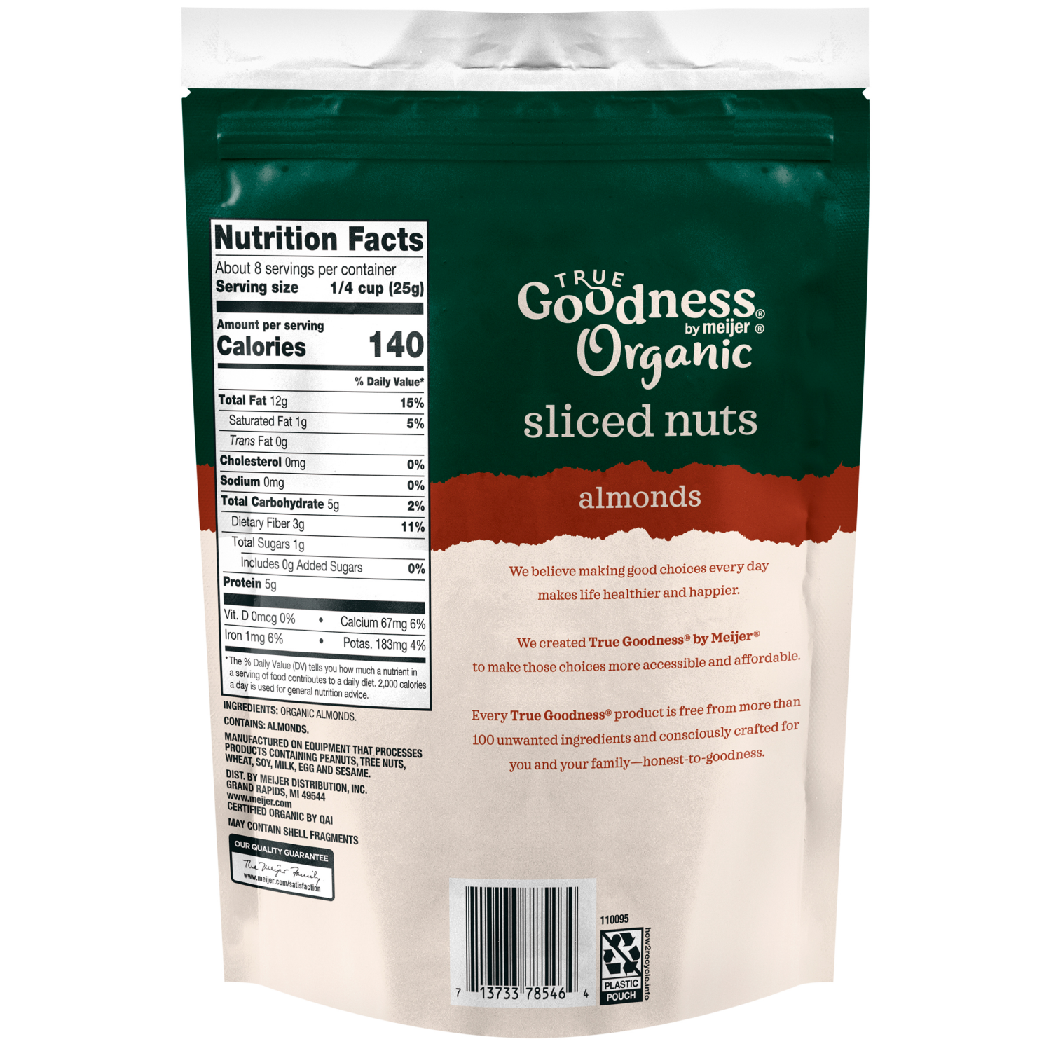 slide 2 of 2, TRUE GOODNESS ORGANIC ALMONDS SLICED 7.5 OZ, 7.5 oz