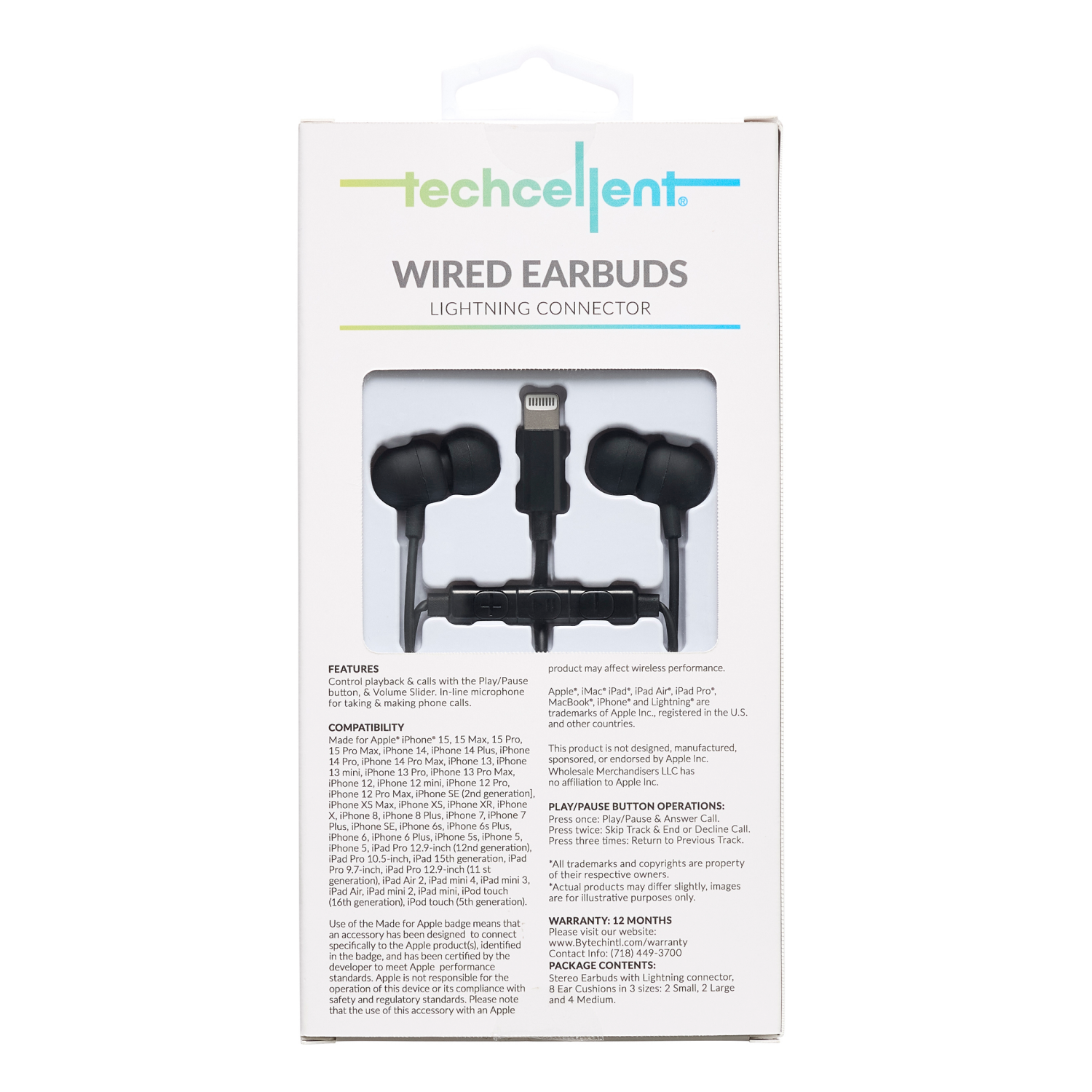 slide 2 of 3, Techcellent In-ear wired Lightning EB - Black, 1 ct