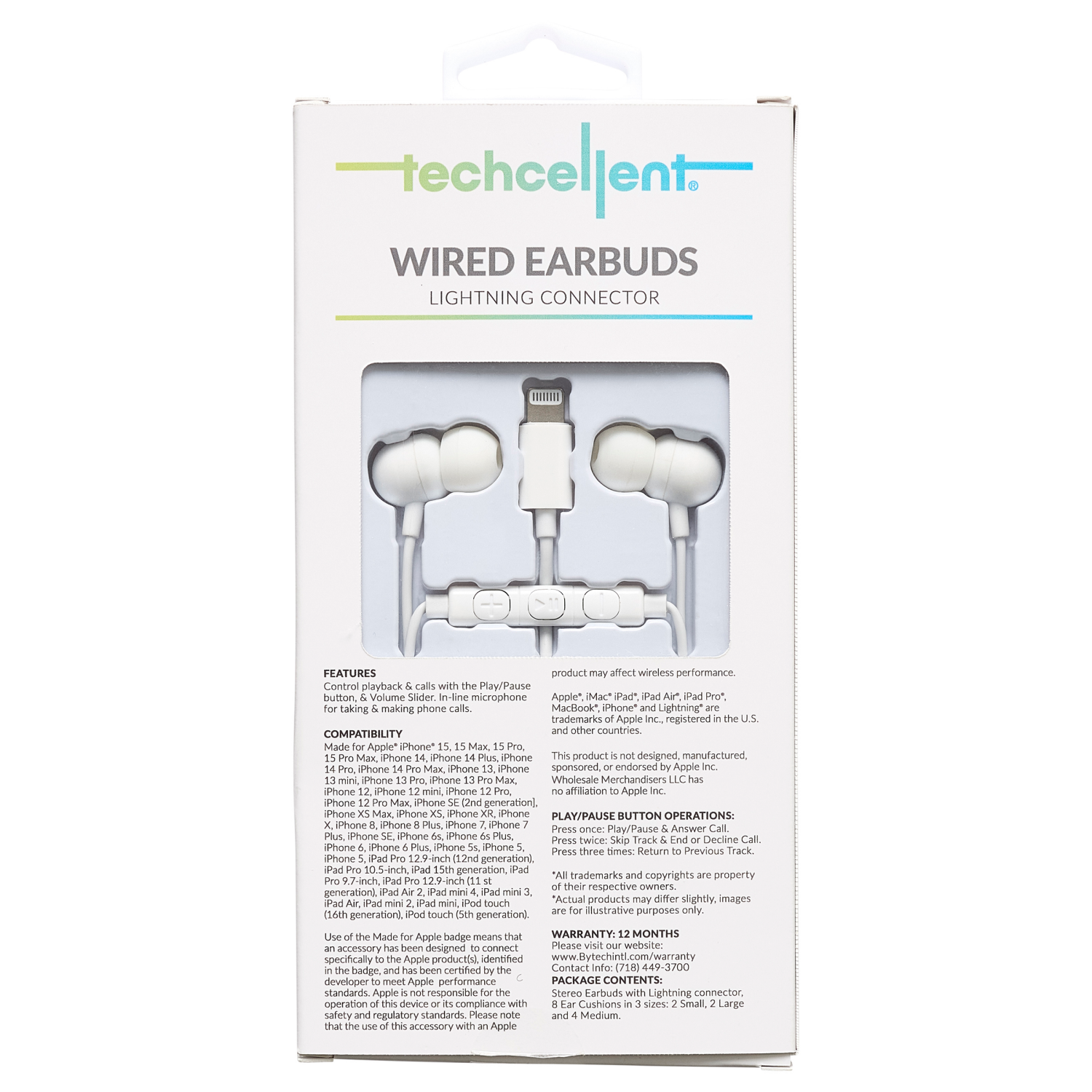 slide 2 of 3, Techcellent In-ear wired Lightning EB -White, 1 ct