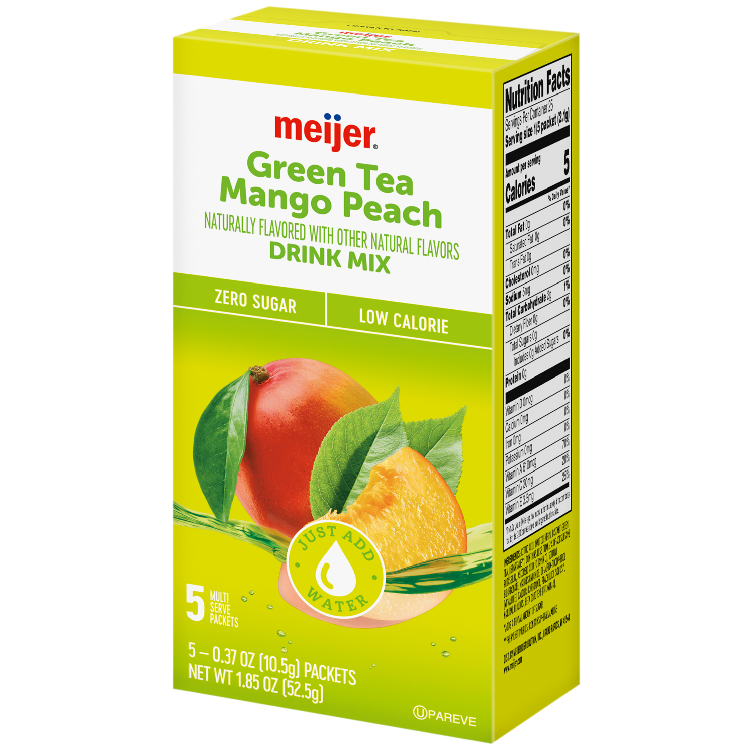 slide 7 of 8, Meijer Green Tea Peach Mango Drink Mix, 5 Count, 5 ct