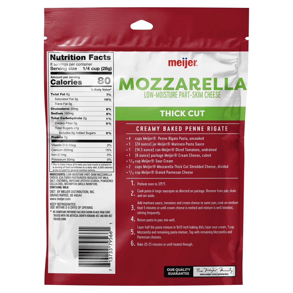 slide 2 of 2, Meijer Wide Shredded Mozzarella Cheese, 8 oz