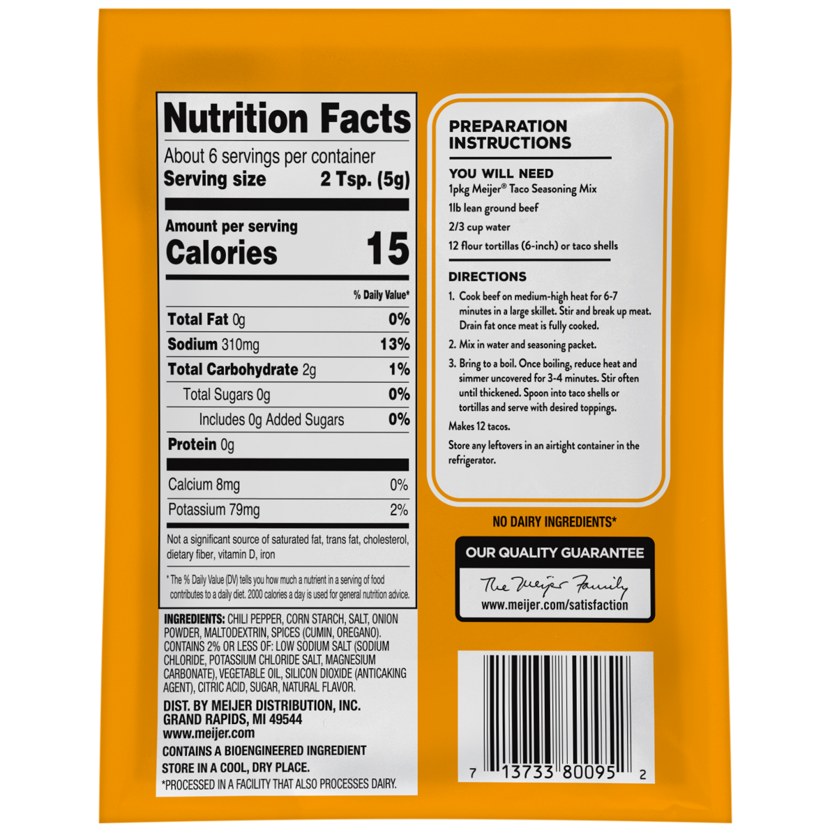 slide 2 of 2, Meijer Taco Seasoning Mix, 1 oz