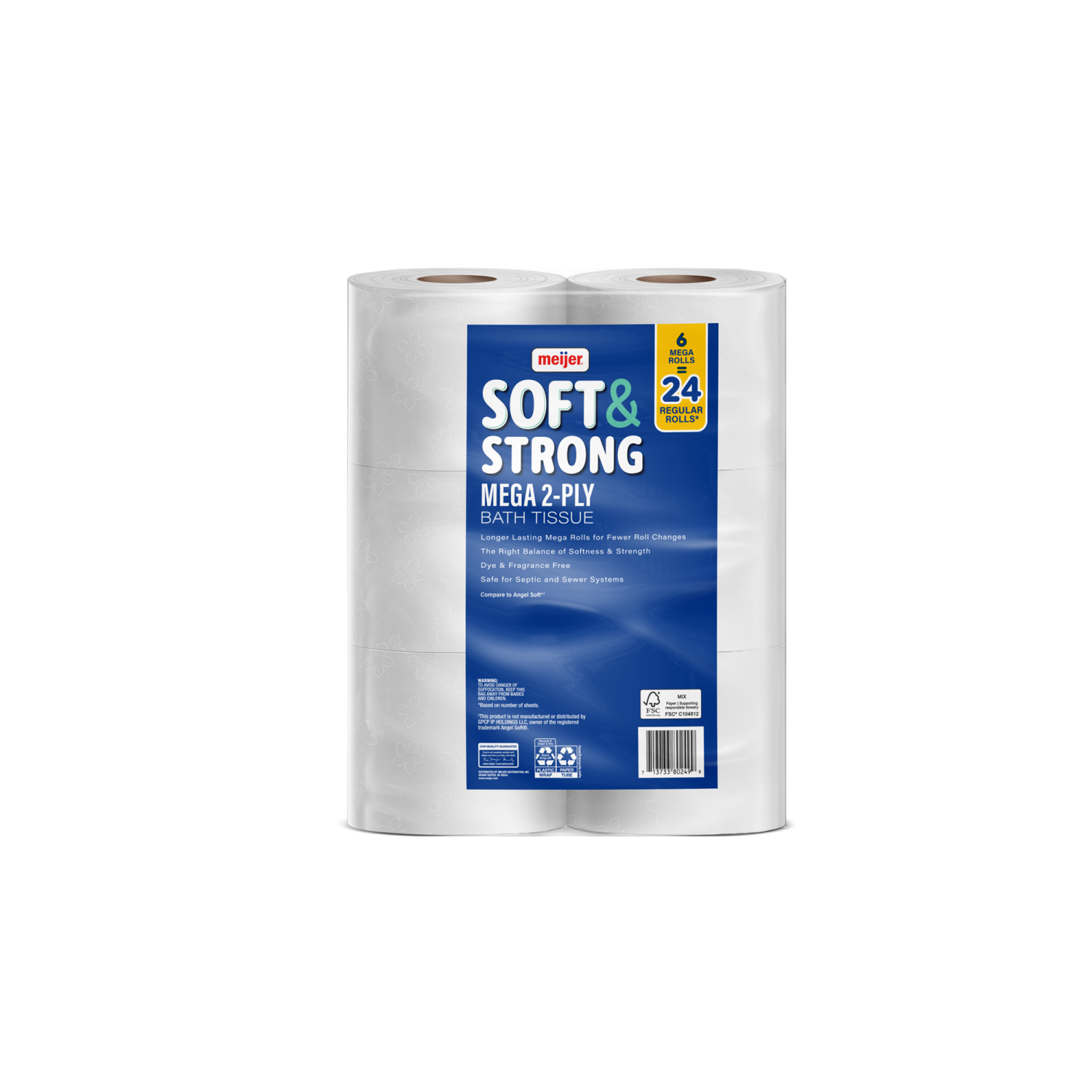 slide 2 of 2, Meijer Soft & Strong Bath Tissue Mega Rolls, 6 ct