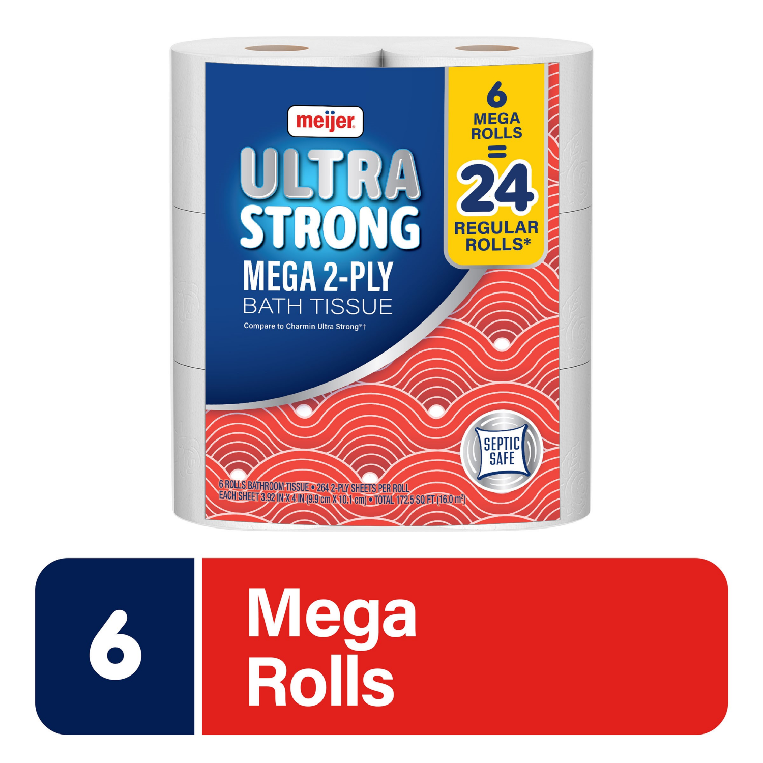 slide 1 of 8, Meijer Ultra Strong Mega Roll Bath Tissue, 6 ct