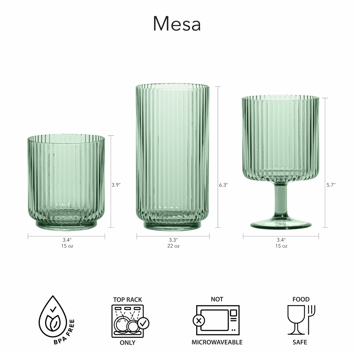 slide 2 of 2, ROOM & RETREAT RR RIBBED ACRYLIC SHORT TUMBLER 15OZ SAGE, 15 oz