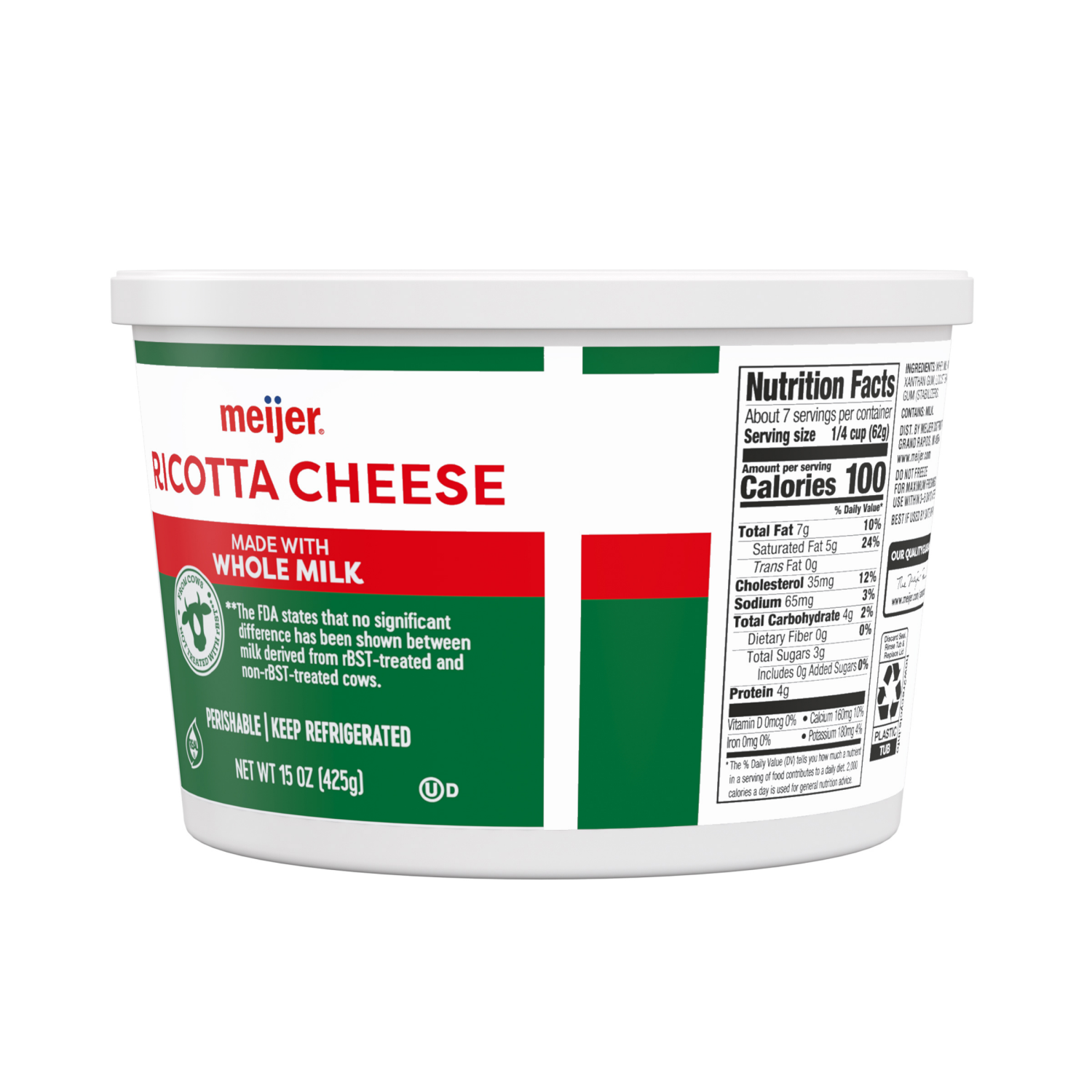 slide 4 of 5, MEIJER RICOTTA CHEESE WHOLE MILK 15 OZ, 15 oz