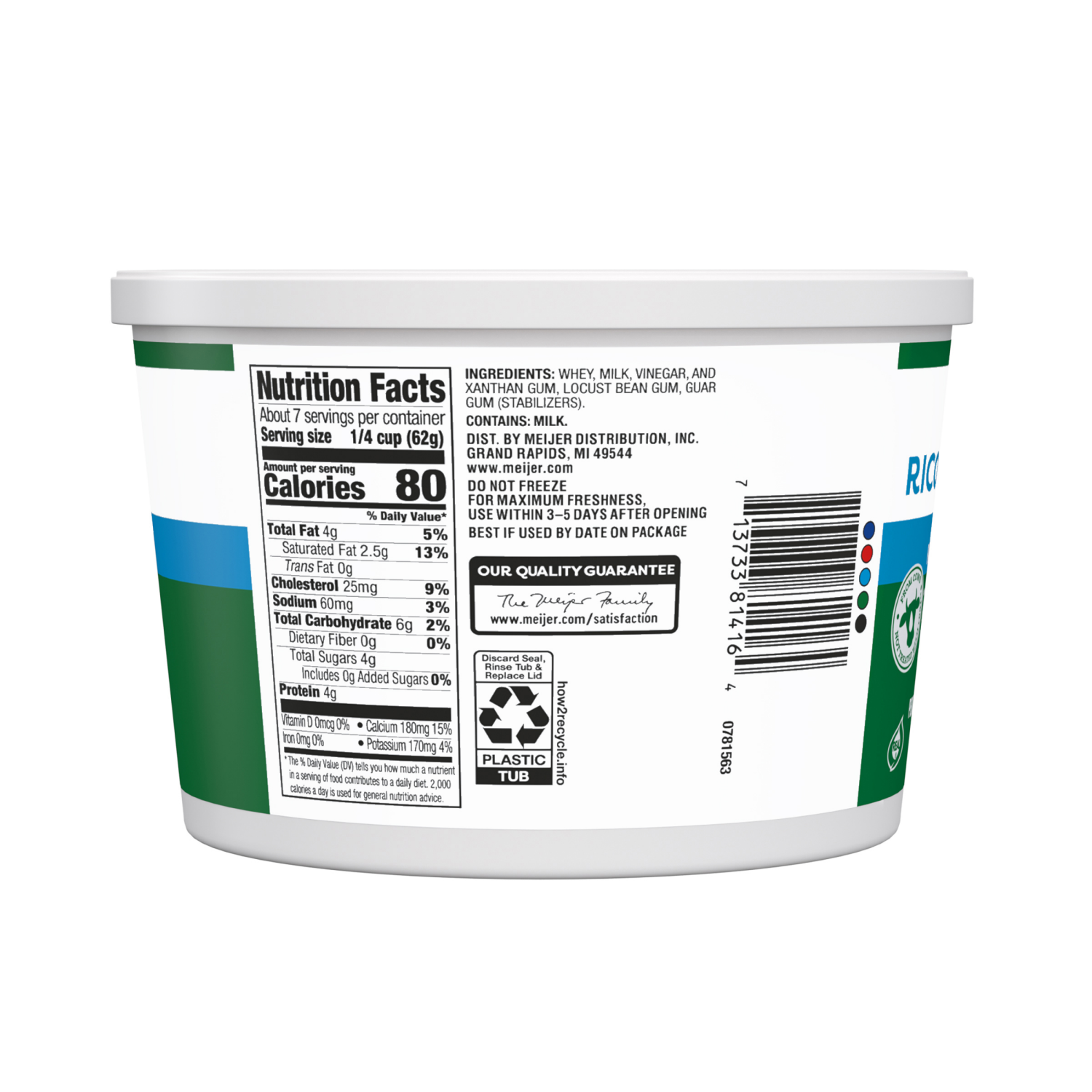 slide 2 of 5, MEIJER RICOTTA CHEESE PART SKIM 15 OZ, 15 oz